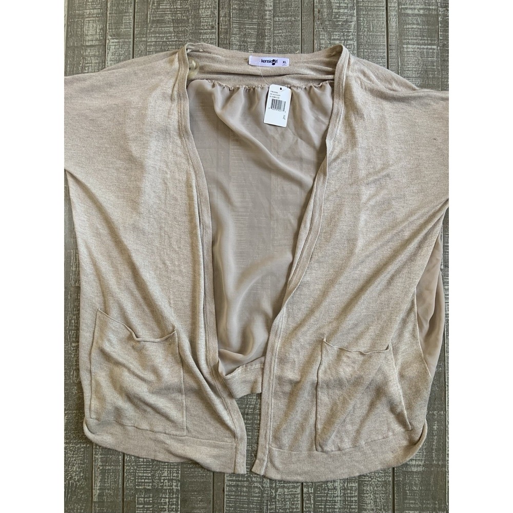 Kensie Girl Tan Brown Cardigan Blouse Women's Size XL Sheer Top Long Sleeve NWT